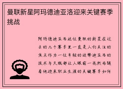 曼联新星阿玛德迪亚洛迎来关键赛季挑战